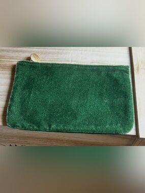 #1393 Forest Green Velvet Zip Pouch with Gold Pull and a Burgundy Yellow pouch